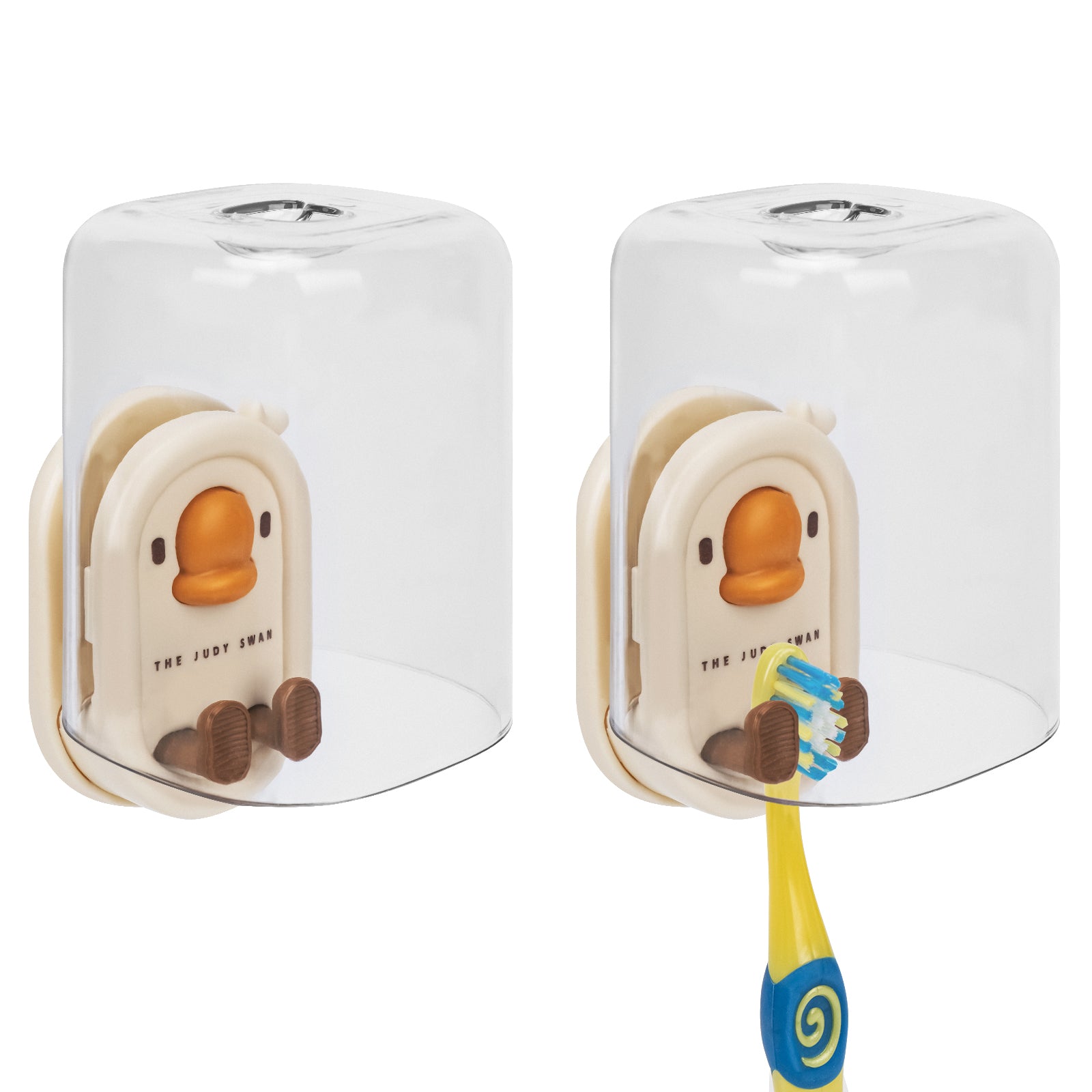 Linkidea 2 Pack Wall Mount Toothbrush Holder for Bathroom, Shower, Plastic Self Adhesive Wallmount Tooth Brush Hanger Compatible with Colgate, GUM, Brush Buddies Toothbrush (Beige)