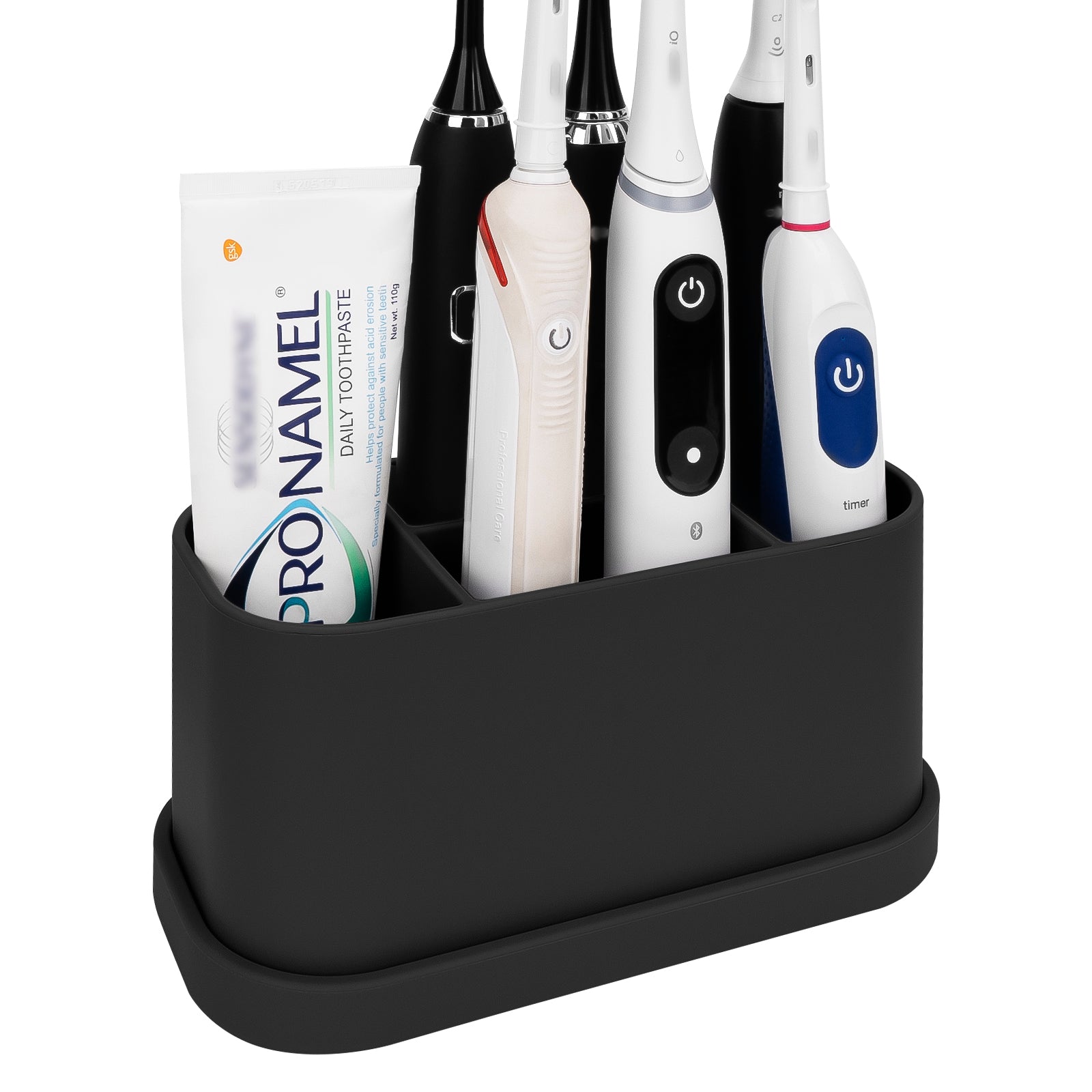Linkidea Electric Toothbrush Holder, Silicone Tooth Brush Stand, Countertop 5 Slots Electric Toothbrush Holder Organizer Compatible with Oral-B DB4010, Pro 100 CrossAction, Spinbrush Pro (Black)