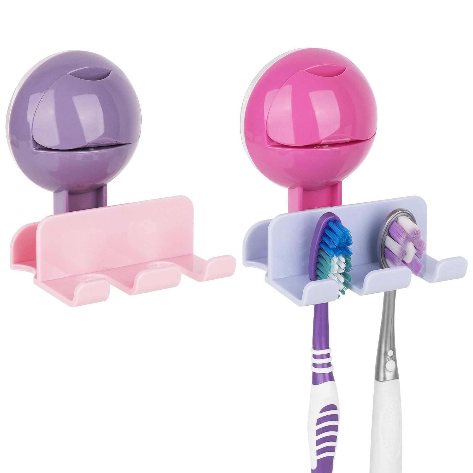 Linkidea 2 Pack Wall Mount Toothbrush Holder for Bathroom, Plastic Self Adhesive Tooth Brush Hanger, 2 Slot Tooth Brush Organize Compatible with Oral-B CrossAction, Colgate ExtraClean (Multi)