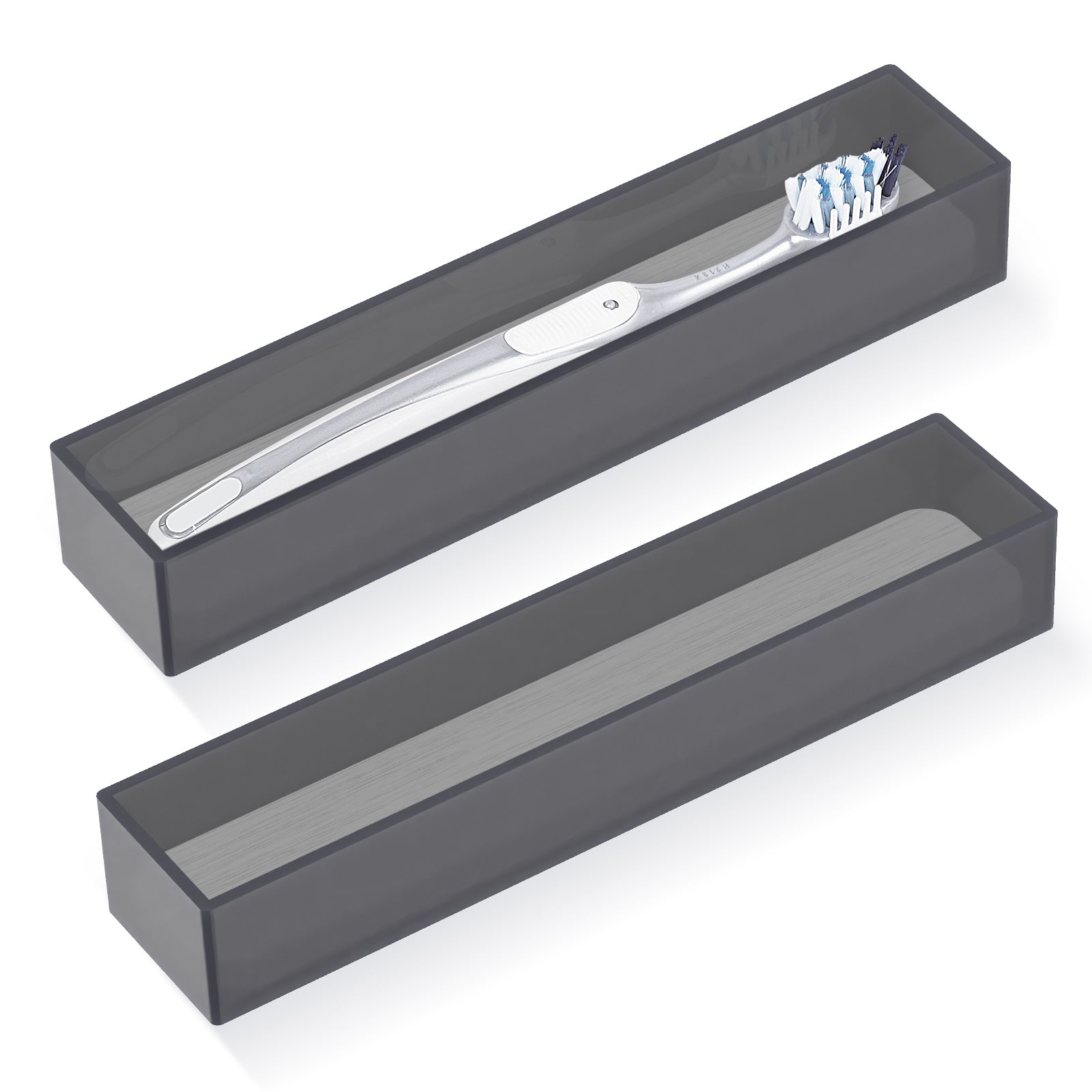 Linkidea 2 Pack Acrylic Toothbrush Holder with Diatomite Drying Stone, Bathroom Drawer Organizer with Drainage Hole for Tooth Brush, Compatible with Colgate Extra Clean, Oral-B CrossAction (Grey)