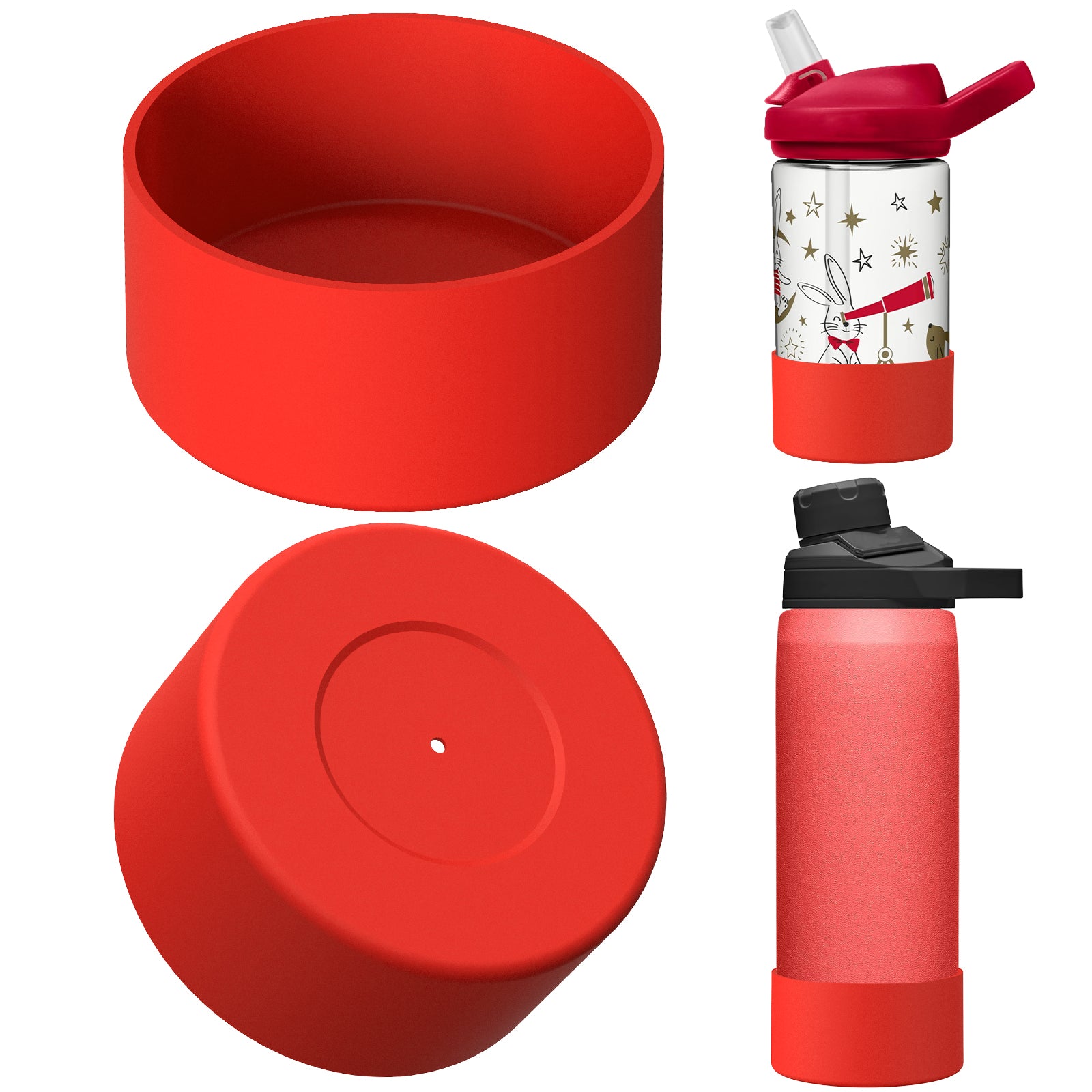 Linkidea 2 Pack Water Bottle Boot Compatible with CamelBak Eddy+20oz/25oz, Chute Mag 20oz/25oz, Carry Cap, Silicone Anti-Slip Bottle Bottom Bumper Protector (Red)