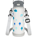 Linkidea Slim Water Bottle Carrier with Strap Compatible with THERMOS FUNTAINER Steel 16oz, Ion8 Sport OneTouch 2.0 500ml, Hard Base Waterbottle Sling Bag Keeps Bottle Upright, Gray White