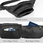 Extra Long Strap Fanny Pack, 59 Inch Max Adjustable Strap Plus Size Crossbody Bag, Extended Length Lightweight Waist Bag with Zipper and Pockets (Black)