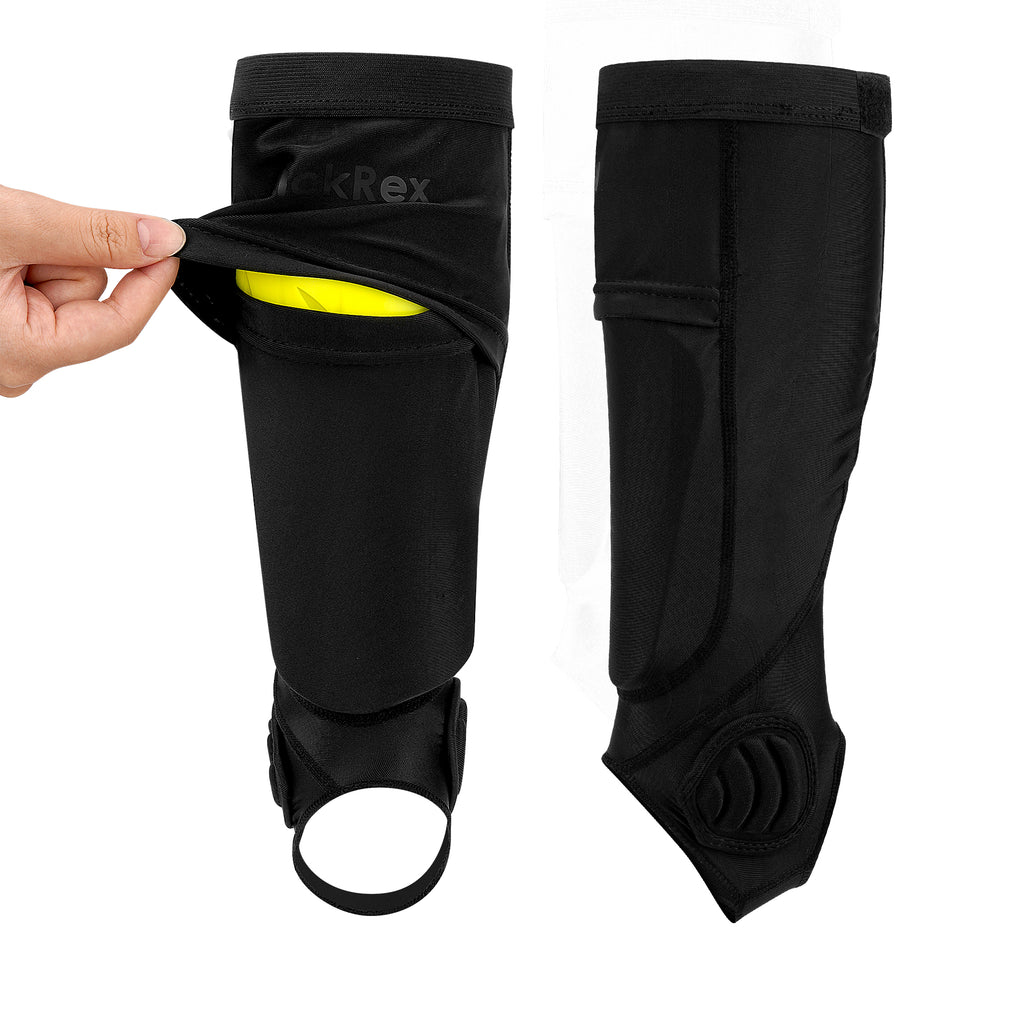 Linkidea Kids Soccer Shin Guard Socks with Ankle Protector, Youth Football Shin Pad Sleeve with Ankle Guard Pad (Black / Size XL)