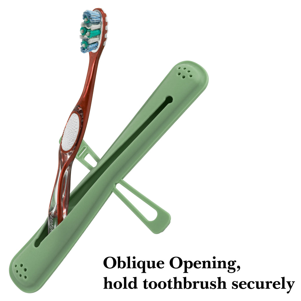 Linkidea Manual Toothbrush Travel Case with Strap for Toothpaste, Silicone Brush Container, Protective Storage Compatible with Oral-B CrossAction, Colgate 360 Optic White Advanced (Green)