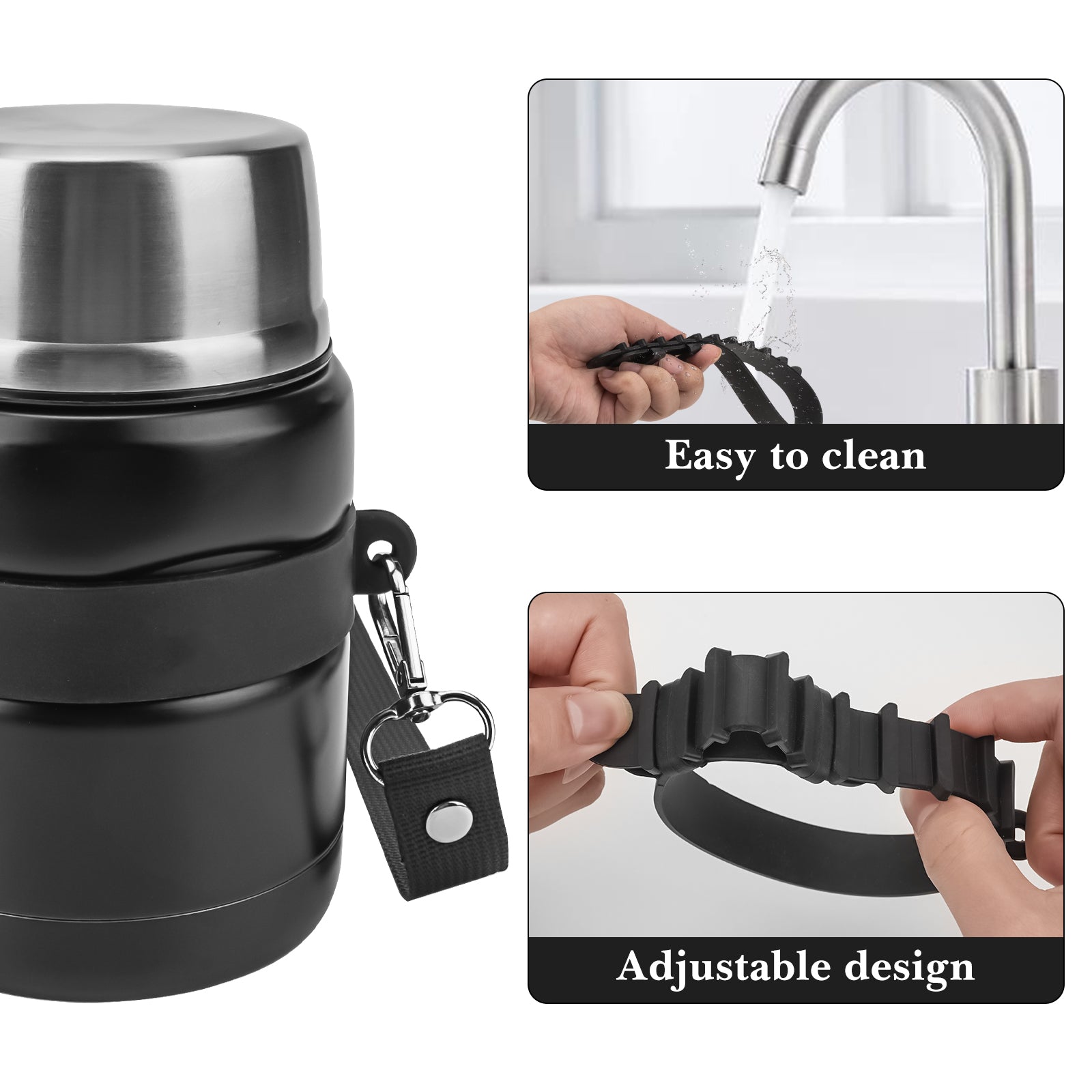 Linkidea Thermal Jar Carry Belt, Adjustable Storage Belt with Shoulder Strap, Suitable for Office Work, Outdoor Picnics, Compatible with THERMOS, Serlium, Bidakid, Blockhutte (Black)
