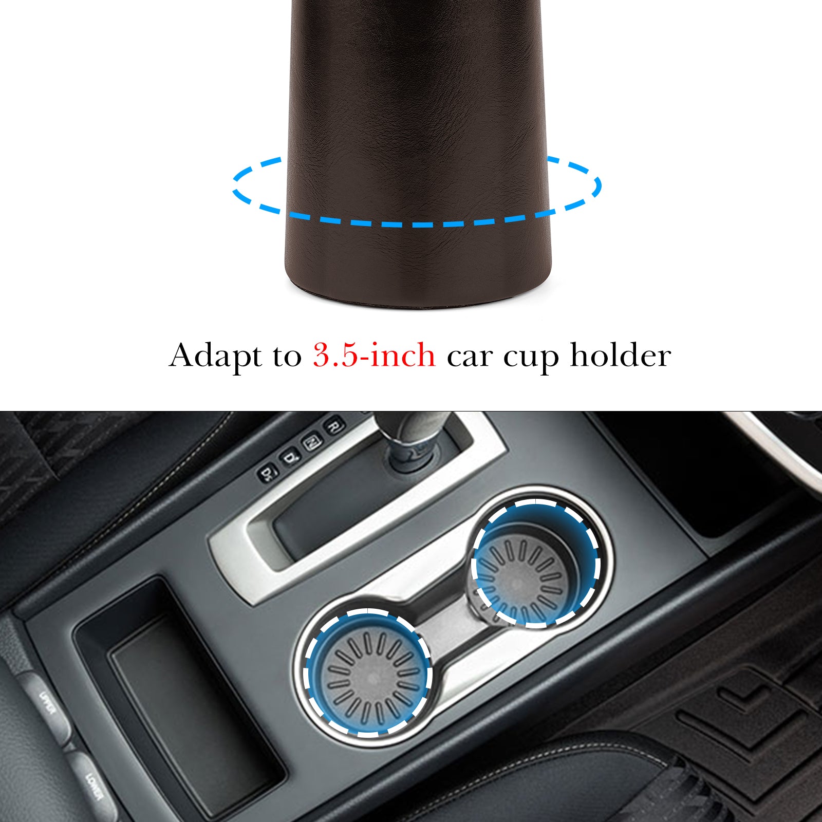 Extra Large Sunglasses Stand Compatible with Car Cup Holder, Plush Lined Vegan Leather Eyewear Storage, Scratch Protection (Brown)