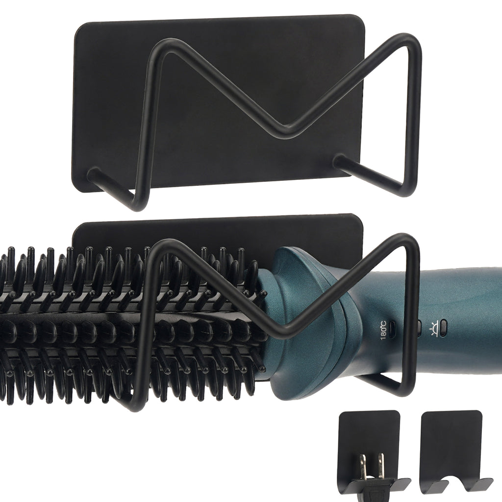 Linkidea Carbon Steel Wall Mounted Curling Iron Holder, Multifunction Hair Tool Storage Stand, Hair Straightener and Plug Organizer Rack Set (Black)