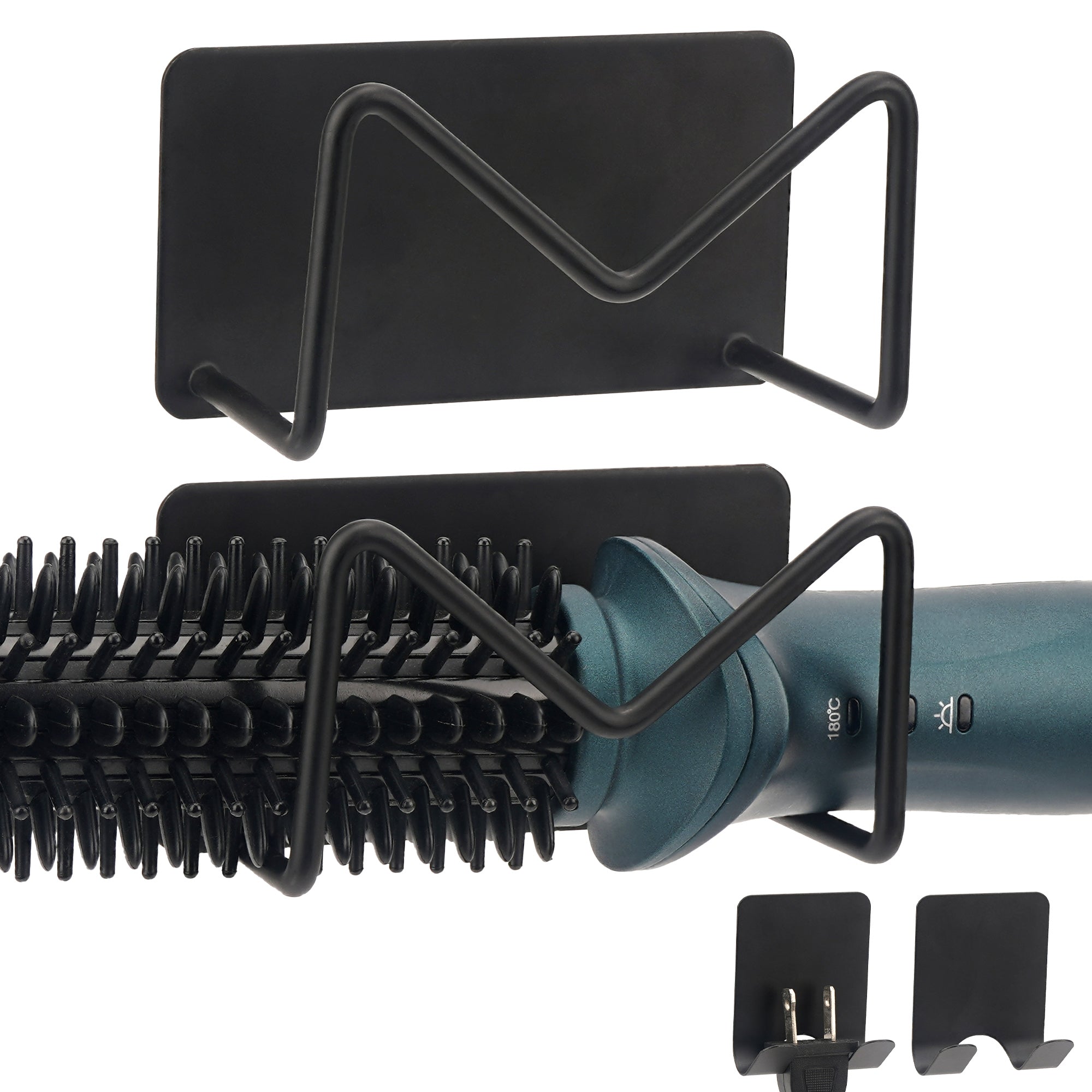 Linkidea Carbon Steel Wall Mounted Curling Iron Holder, Multifunction Hair Tool Storage Stand, Hair Straightener and Plug Organizer Rack Set (Black)