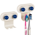 Linkidea 2 Pack Wall Mount Toothbrush Holder for Bathroom, 2 Slots Self Adhesive Iron Brush Hanger Compatible with Oral-B CrossAction, Colgate ExtraClean(Blue Dot)