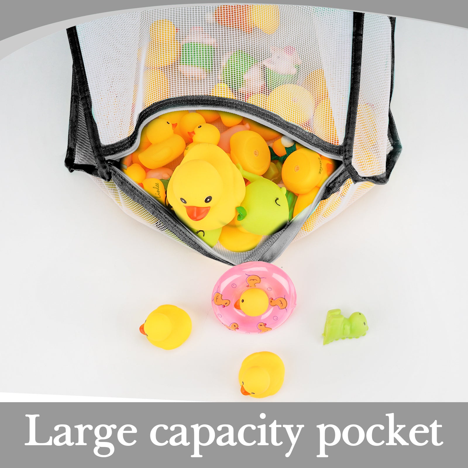 Linkidea 2 Pack Travel Mesh Bathroom Storage Bags, Portable Hanging Organizer Pouches with Suction Cup Hooks, Large Capacity for Toiletries, Bath Accessories, Shower, Camping, RV, Grey