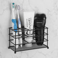 Linkidea Ventilated Toothbrush Holder Wall Mounted, Non-Slip Electric Toothbrush Holder Toothpaste Storage Organizer, 7 Slots Multifunctional Rack for Razor, Shaver, Comb (Black)