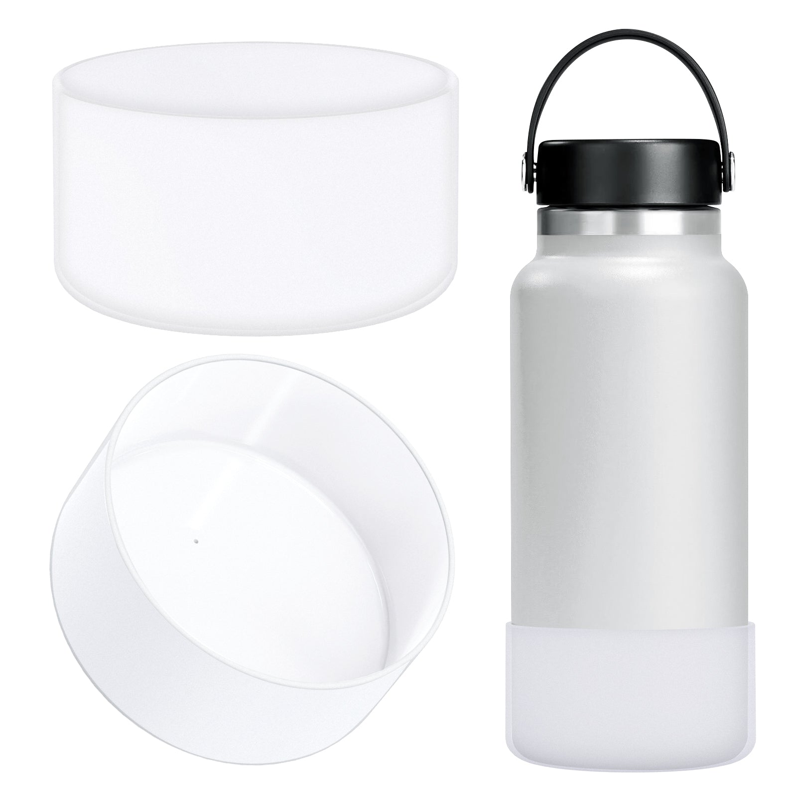 Linkidea Water Bottle Boot Compatible with Hydro Flask Wide Mouth Flex Cap/Straw Lid/Chug Cap 32oz/40oz, Silicone Bottle Bottom Sleeve Cover Protector, Bottle Bumper (Clear / 2 Pack)