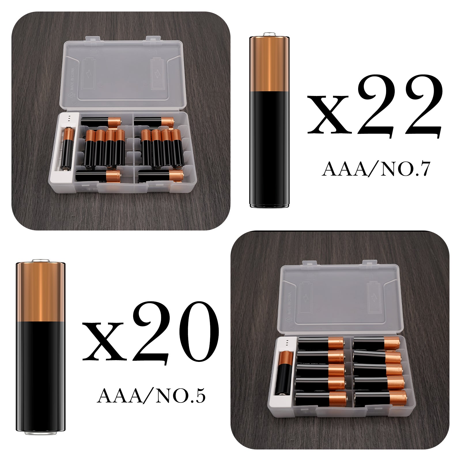 Linkidea 2 Pack Battery Organizer Case with Tester, Portable Holder for 20 AA and 22 AAA Cells, Durable Plastic Storage Box for Travel and Home Use, White