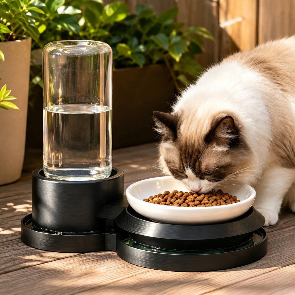 Elevated Cat Bowl Stand with Water Moat Ant Barrier, Raised Food Dish Holder, Pest Deterrent Feeding Station for Indoor/Outdoor Cats, Base Keeps Ants Away from Kibble and Wet Meals