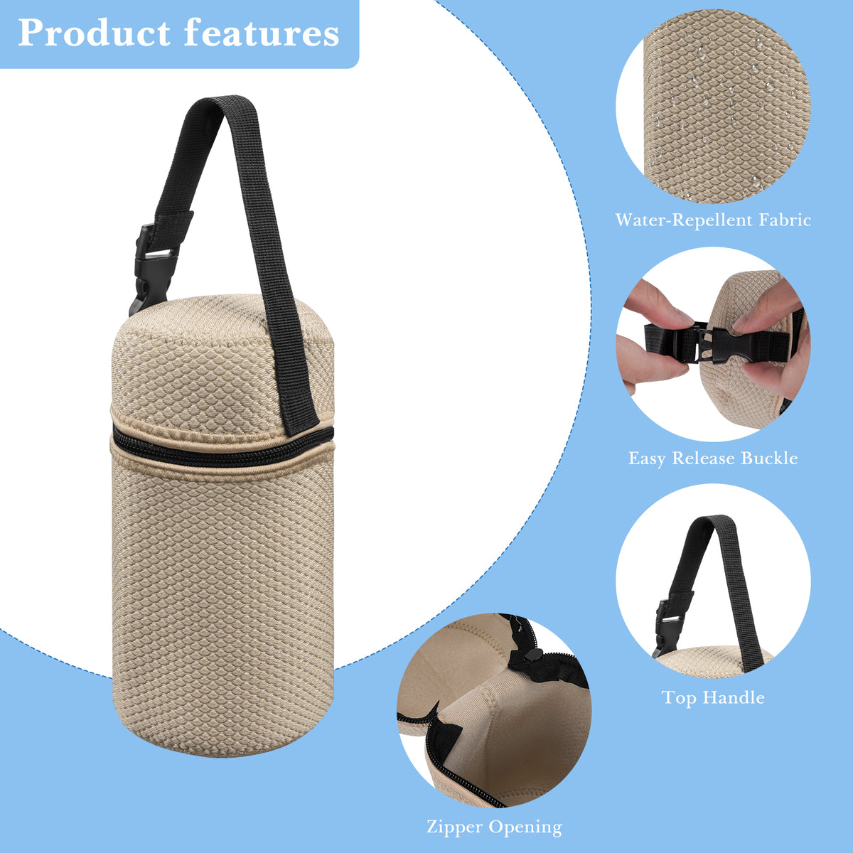 Linkidea Thermal Jar Carry Bag, Insulated Lunch Bag with Hand Strap, Suitable for Office Work, Outdoor Picnics, Compatible with 24 oz THERMOS, Serlium, Bidakid, Blockhutte (Beige)