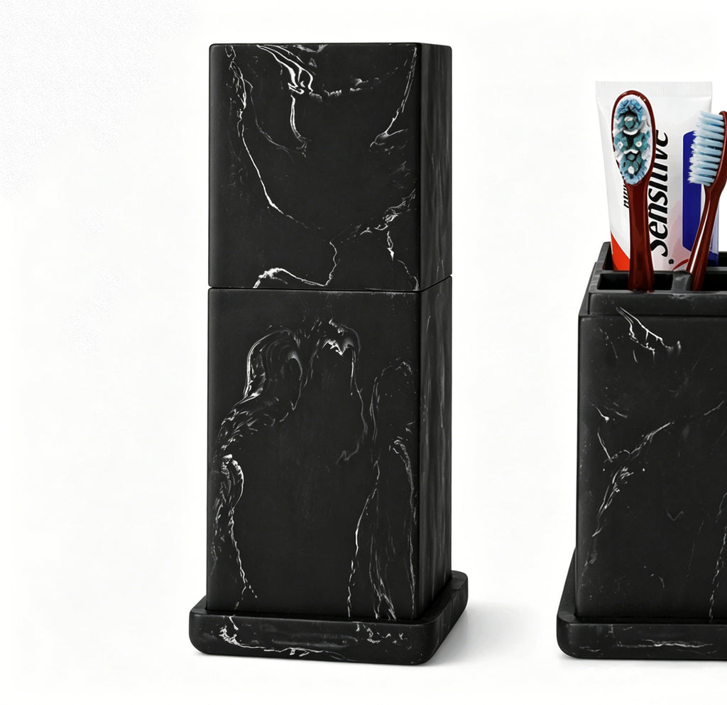 Countertop Manual Toothbrush Toothpaste Holder with Ventilated Lid, Black