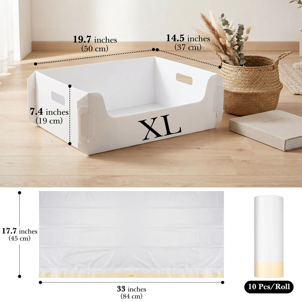 2 Pack Foldable Disposable Cat Litter Box with 10 Leakproof Liners, Portable Travel Kitty Litter Tray for Car, Hotel, Camping, Temporary Indoor Use