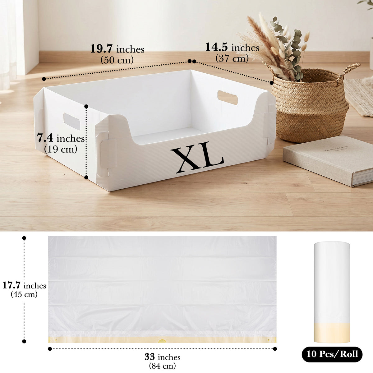 2 Pack Foldable Disposable Cat Litter Box with 10 Leakproof Liners, Portable Travel Kitty Litter Tray for Car, Hotel, Camping, Temporary Indoor Use