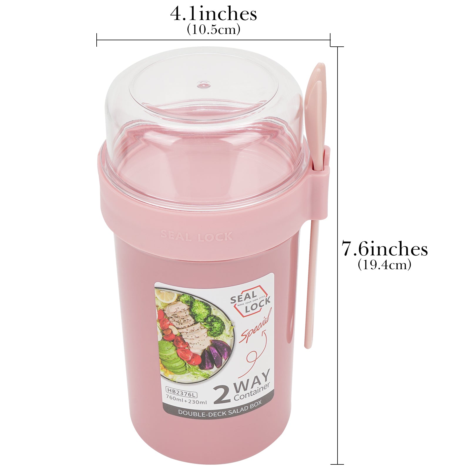 Linkidea Overnight Oats Containers with Lids, 33.4 oz Airtight Plastic Yogurt Cups with Spoons and Lids, Portable Overnight Oats Container for Milk, Cereal, Fruit, Yogurt, Fits Work/Picnic (Pink)