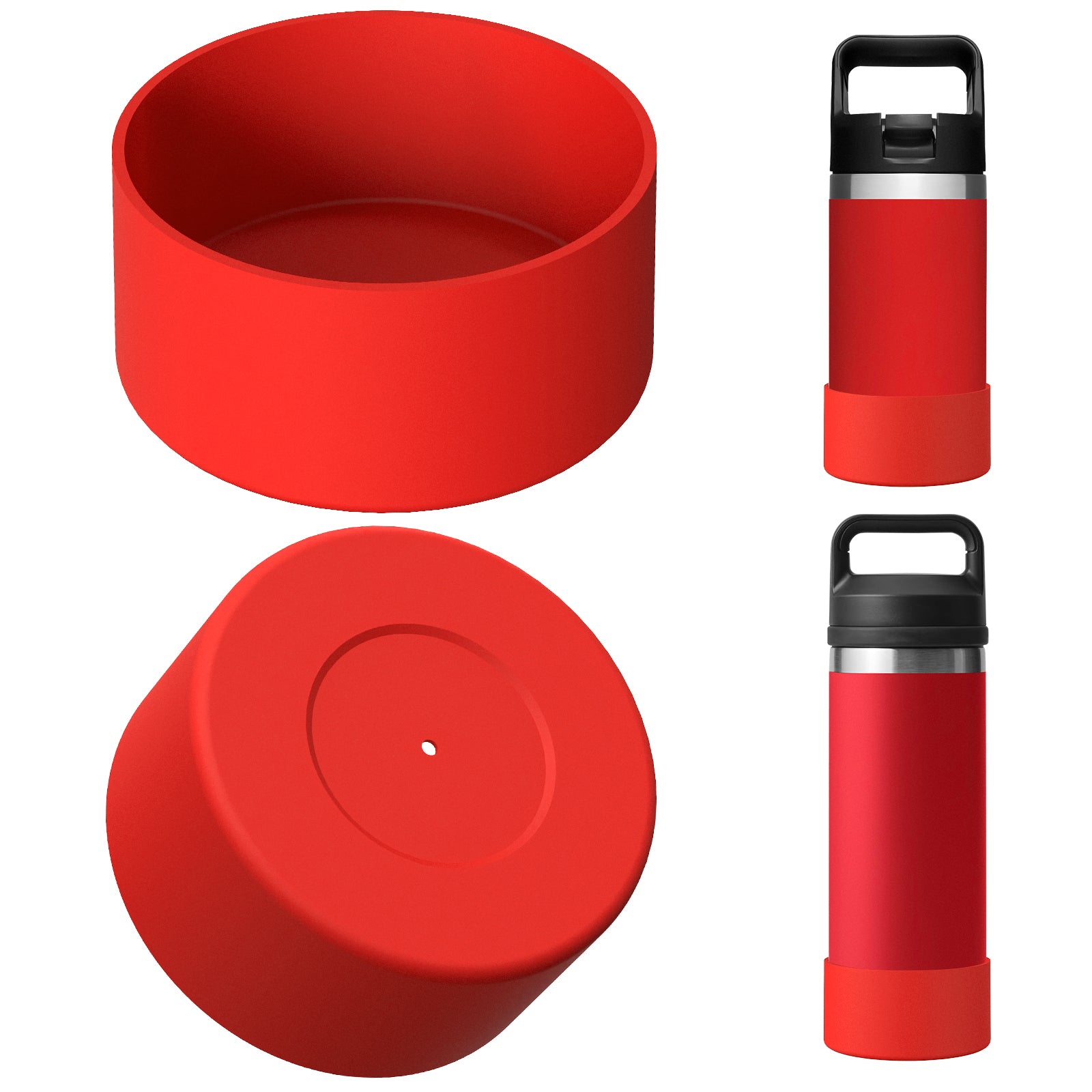 Linkidea Water Bottle Boot Compatible with YETI Rambler Jr. Kids 12oz, Rambler 12oz/18oz, Yonder 20oz/25oz, Silicone Anti-Slip Bottle Bottom Sleeve Bumper Protector (Red / 2 Pack)
