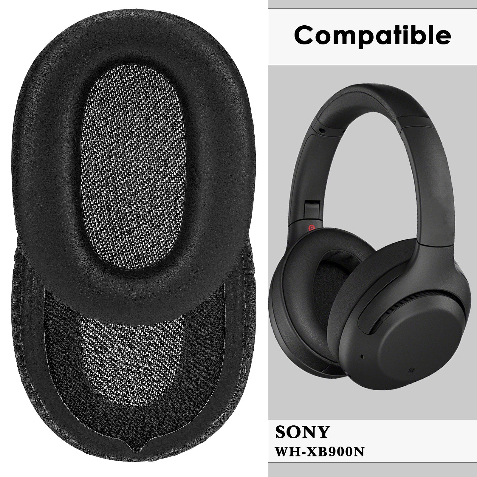 Replacement Ear Pads for SONY WH-XB900N Headphones, Headset Earpads ( Protein Leather/ Black)