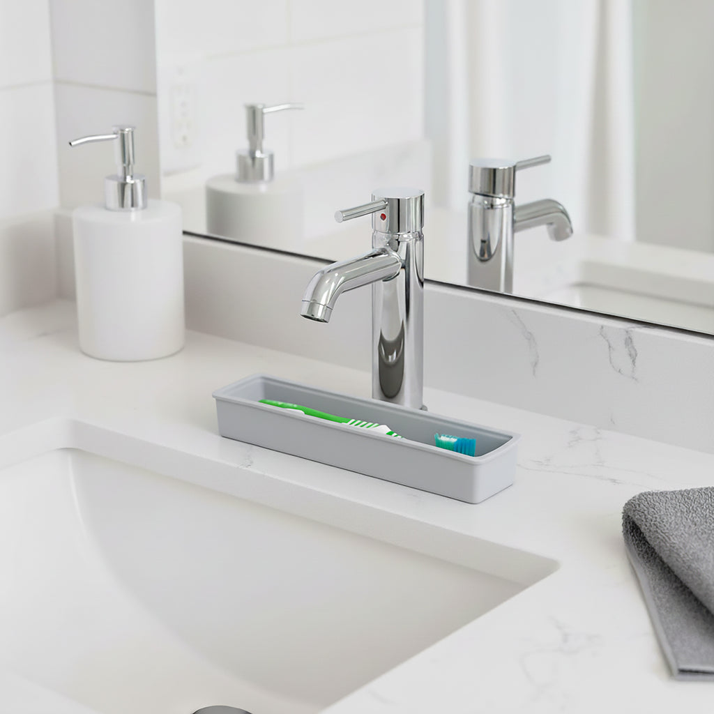 Linkidea Silicone Toothbrush Holder with Drainage Hole, Bathroom Organizer with Drying Diatomite Stone, Compatible with Colgate Extra Clean, Oral-B CrossAction Toothbrush (Grey)