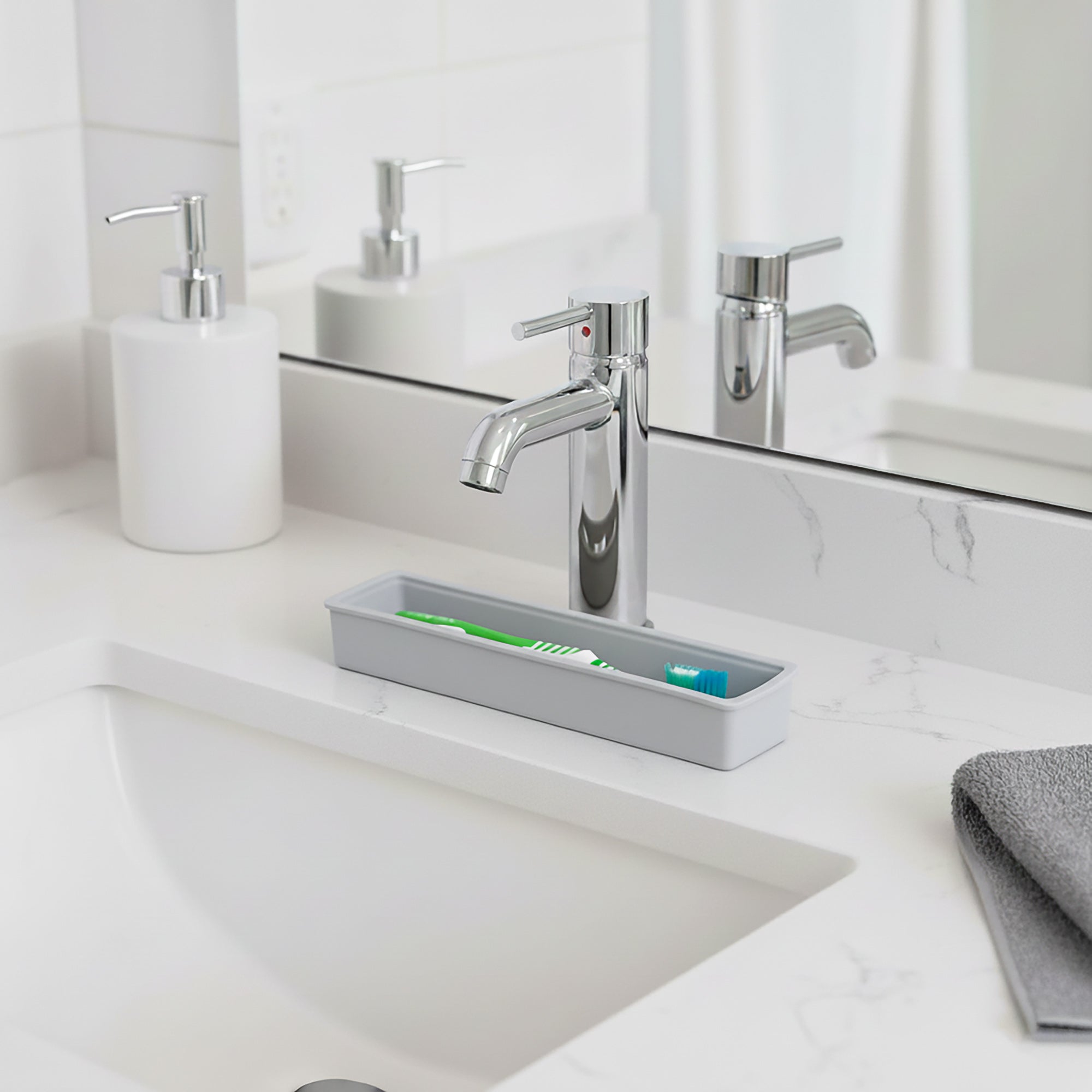 Linkidea Silicone Toothbrush Holder with Drainage Hole, Bathroom Organizer with Drying Diatomite Stone, Compatible with Colgate Extra Clean, Oral-B CrossAction Toothbrush (Grey)