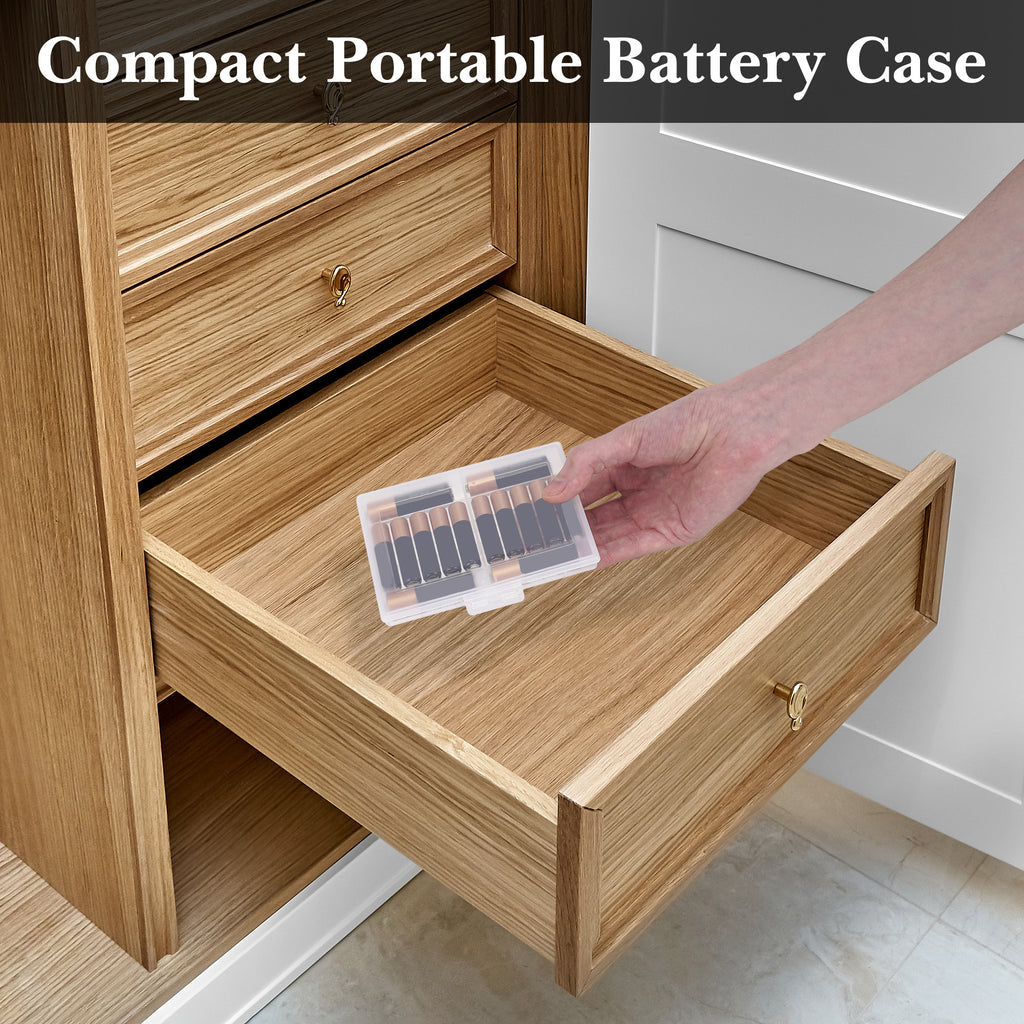 Linkidea 4 Pack Waterproof AAA Battery Organizer Box, Travel Storage Case Holds 10 AAA and AA Batteries, Portable & Durable Container for Home / Camping (Clear)