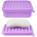 Linkidea Silicone Travel Soap Storage Box, Compact Bar Soap Holder with Drainage Layer, Shatterproof Better Storage, Suitable for Bathroom, Gym (Purple)