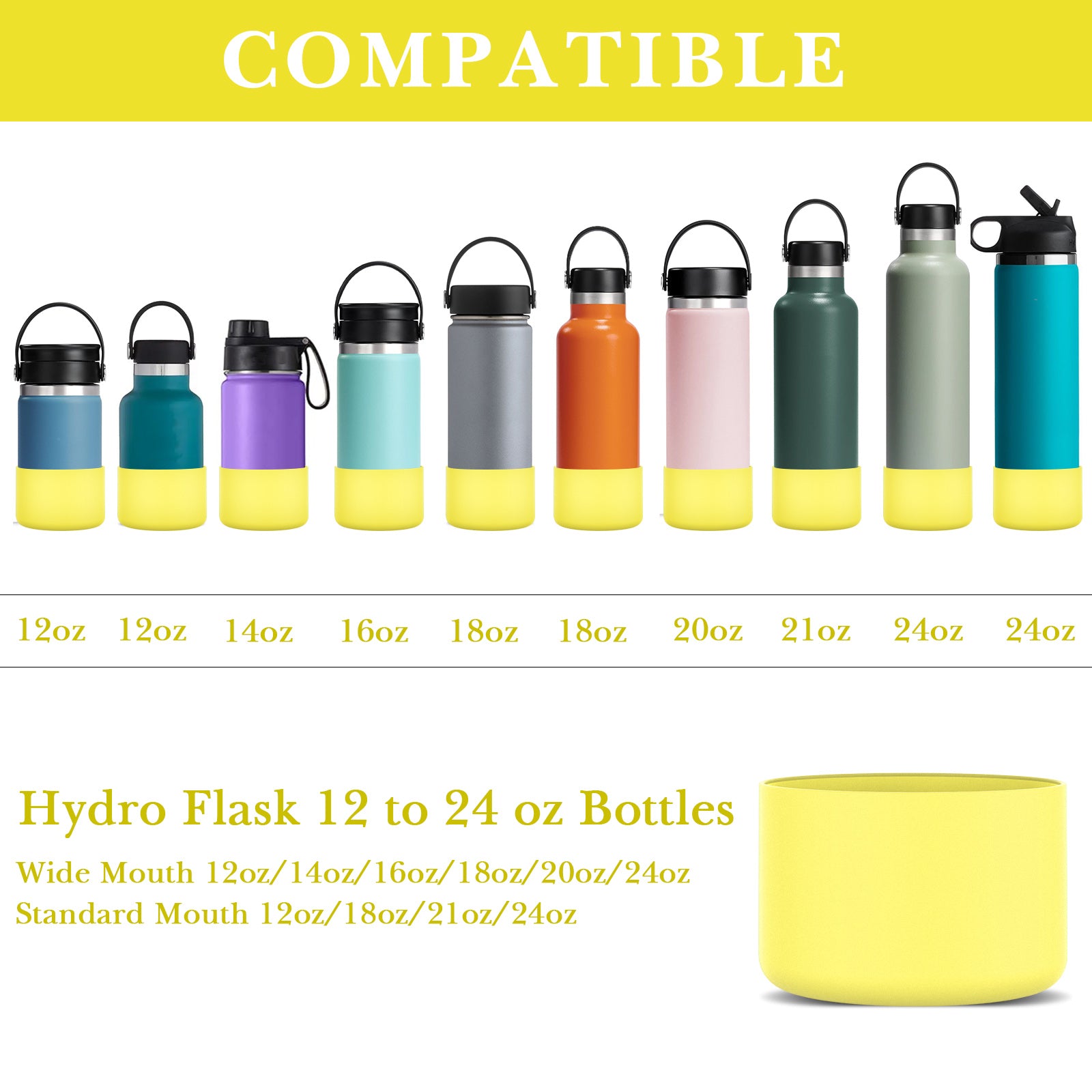 Linkidea 2 Pack Water Bottle Boot Compatible with Hydro Flask Wide Mouth 12oz/14oz/16oz/18oz/20oz, Silicone Bottle Bottom Sleeve Bumper Protector (Pineapple)