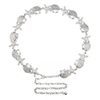 Chain Belt for Women, Silver Shell Starfish with Faux Small Pearls Waist Belt, Max 47 Inch Adjustable Chunky Body Chain for Dresses, Party, Casual Wear, Fashion Jewelry Accessory