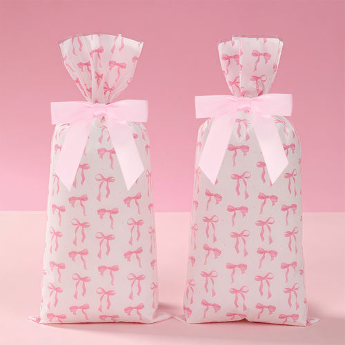 Linkidea 100 Pcs Clear Cellophane Treat Bags with 100 Pink Pre-Tied Bow Twist Ties, 5x7 Inch Food Grade Candy Cookie Goodie Bags for Birthday Party Favor, Wedding, Bakery Gift Wrap