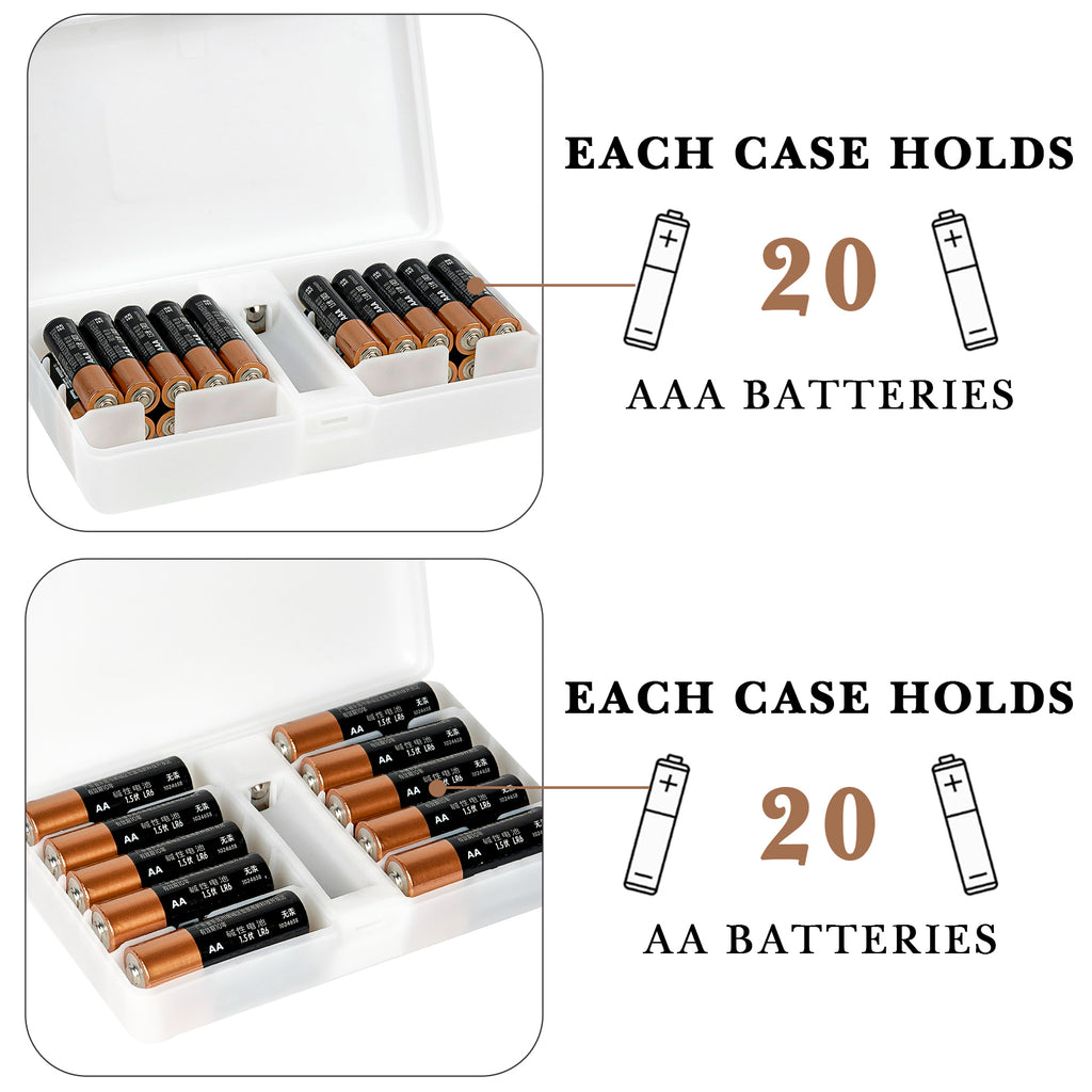 Linkidea 2 Packs Battery Storage Case with Tester, Portable Battery Organizer Case, Single Battery Holder Storage Box for 20 AA or 20 AAA (White)