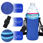 Linkidea Disposable Water Bottle Carrier with Shoulder Strap Compatible with 16.9 Fl Oz Crystal Geyser, Arrowhead, Insulated Neoprene Plastic Bottled Water Sling Bag (1 Pack / Blue)