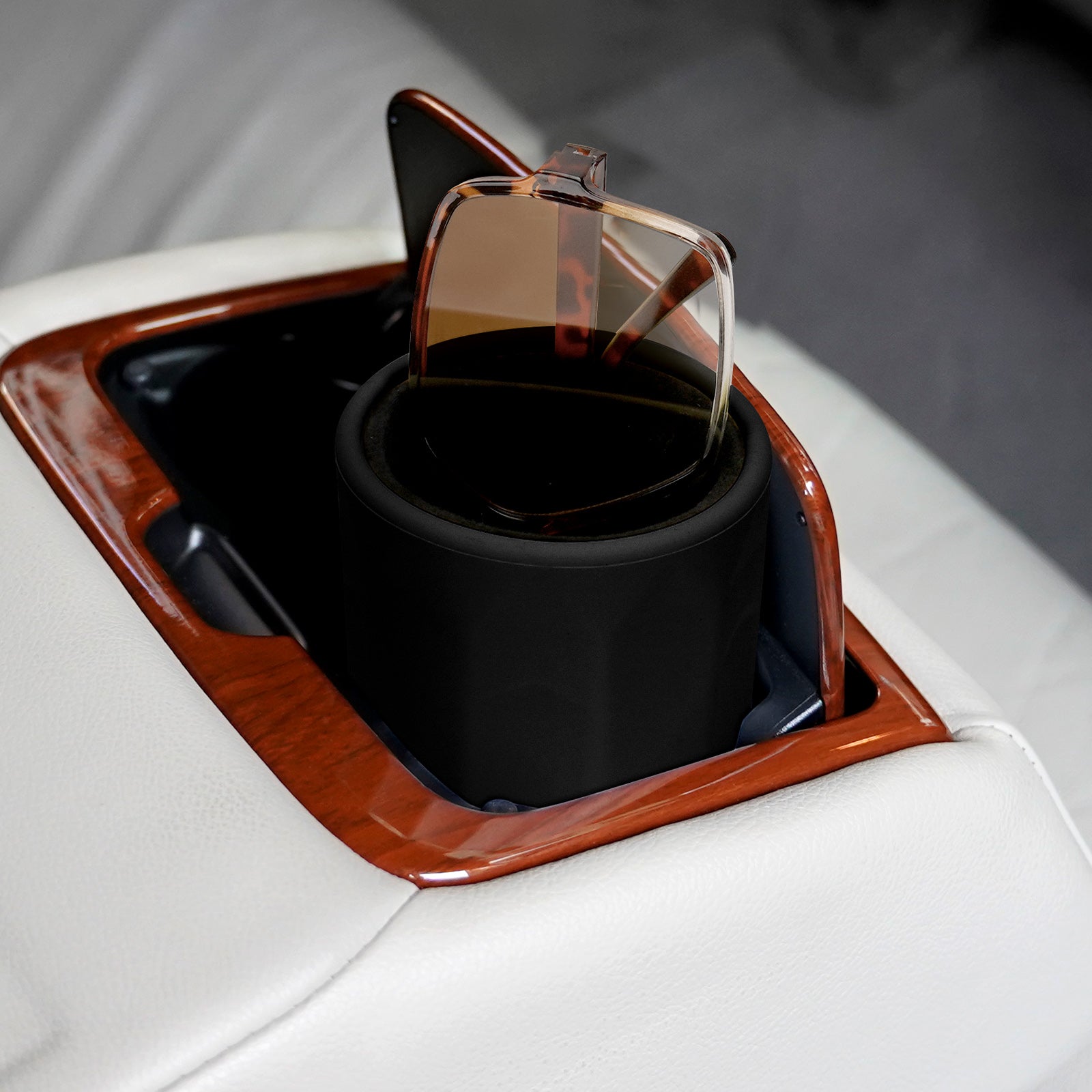 Car Cup Holder Sunglasses Stand with Plush Lined, Black Soft Silicone Eyewear Organizer, Vehicle Sun Shades Easy Access Storage, Scratch Protection