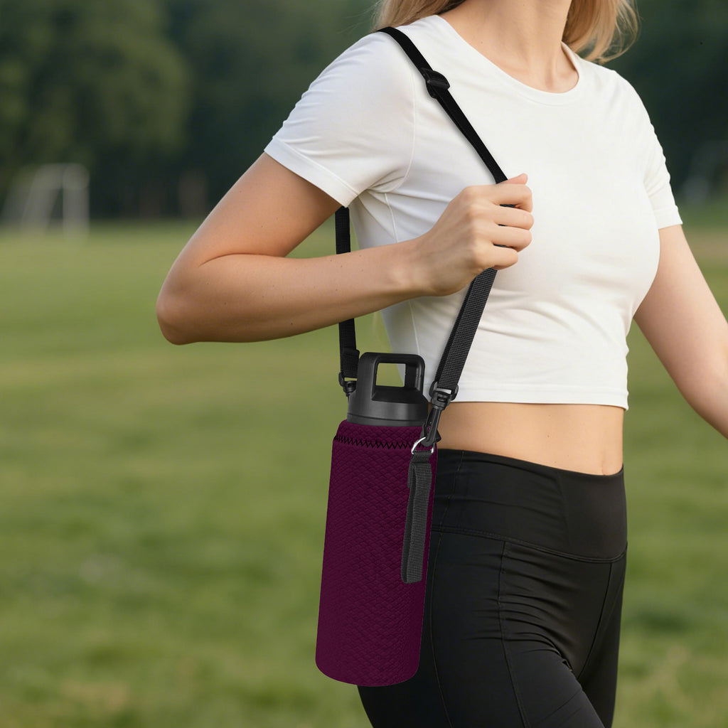Linkidea Water Bottle Carrier with Strap Compatible with YETI Rambler Bottle 26oz/36oz, Waterbottle Sling Bag Holder with Shoulder Strap, Wine Red