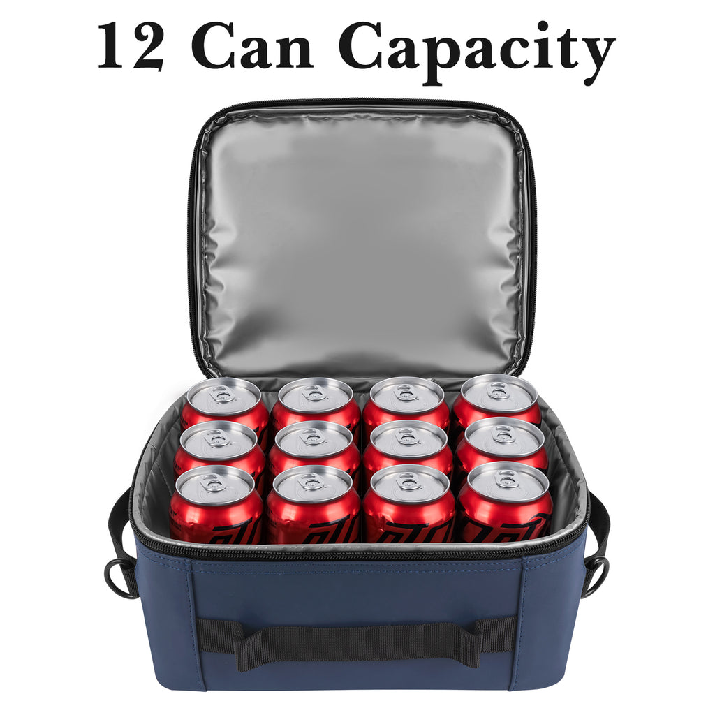 Linkidea Large Capacity Insulated 12 Can Lunch Cooler, Hard Shell Molded Bottom, Water-Resistant Exterior, Day Trip Lunch Box, Reusable Lightweight Cooler Bag (Navy Blue)