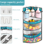 Linkidea Kids Bath Toy Organizer, Large Hanging Mesh Bathroom Caddy with 2 Adhesive Hooks and 2 S Hooks, Multi-Pocket Storage Bag for Bathroom and Bedroom (Grey)
