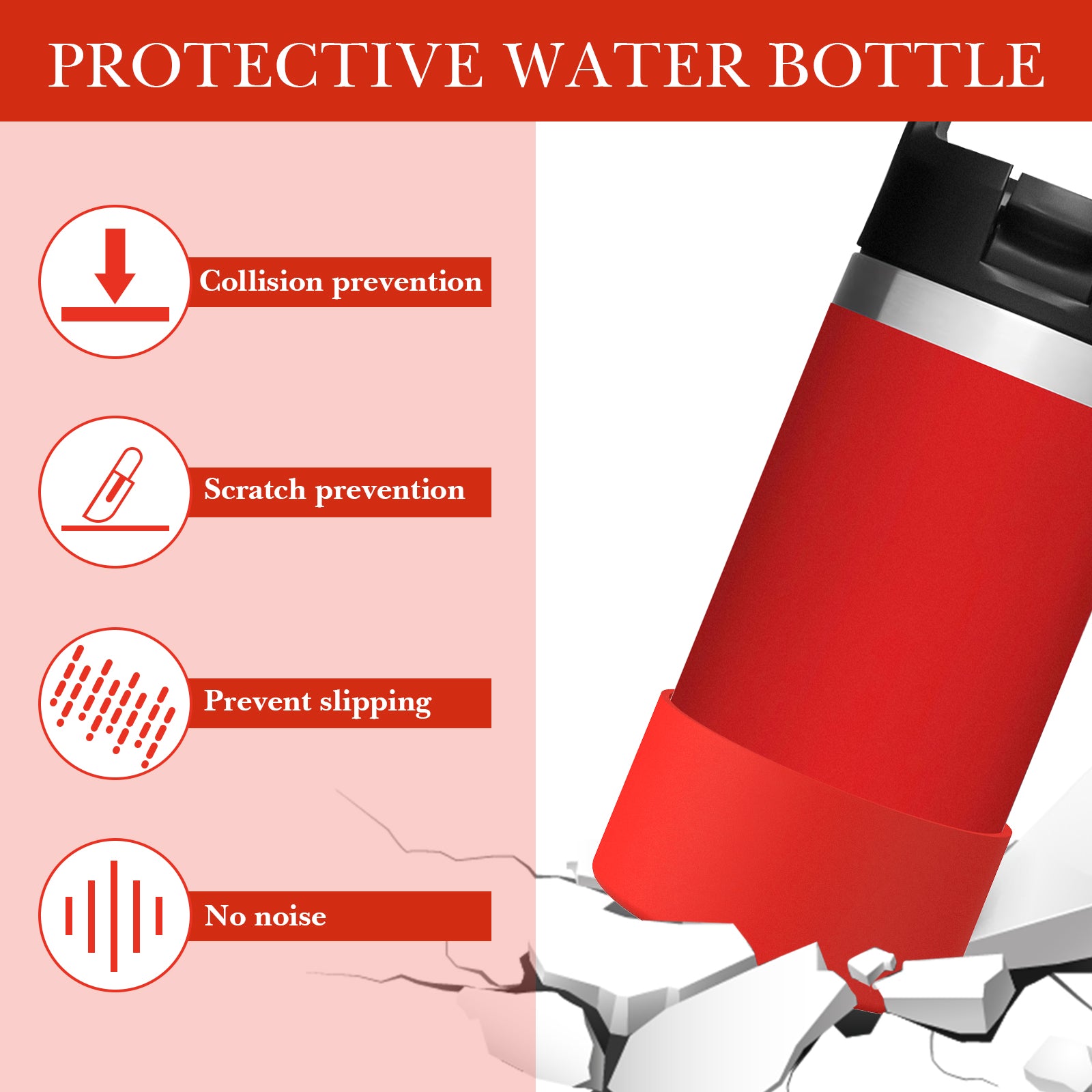 Linkidea Water Bottle Boot Compatible with YETI Rambler Jr. Kids 12oz, Rambler 12oz/18oz, Yonder 20oz/25oz, Silicone Anti-Slip Bottle Bottom Sleeve Bumper Protector (Red / 2 Pack)