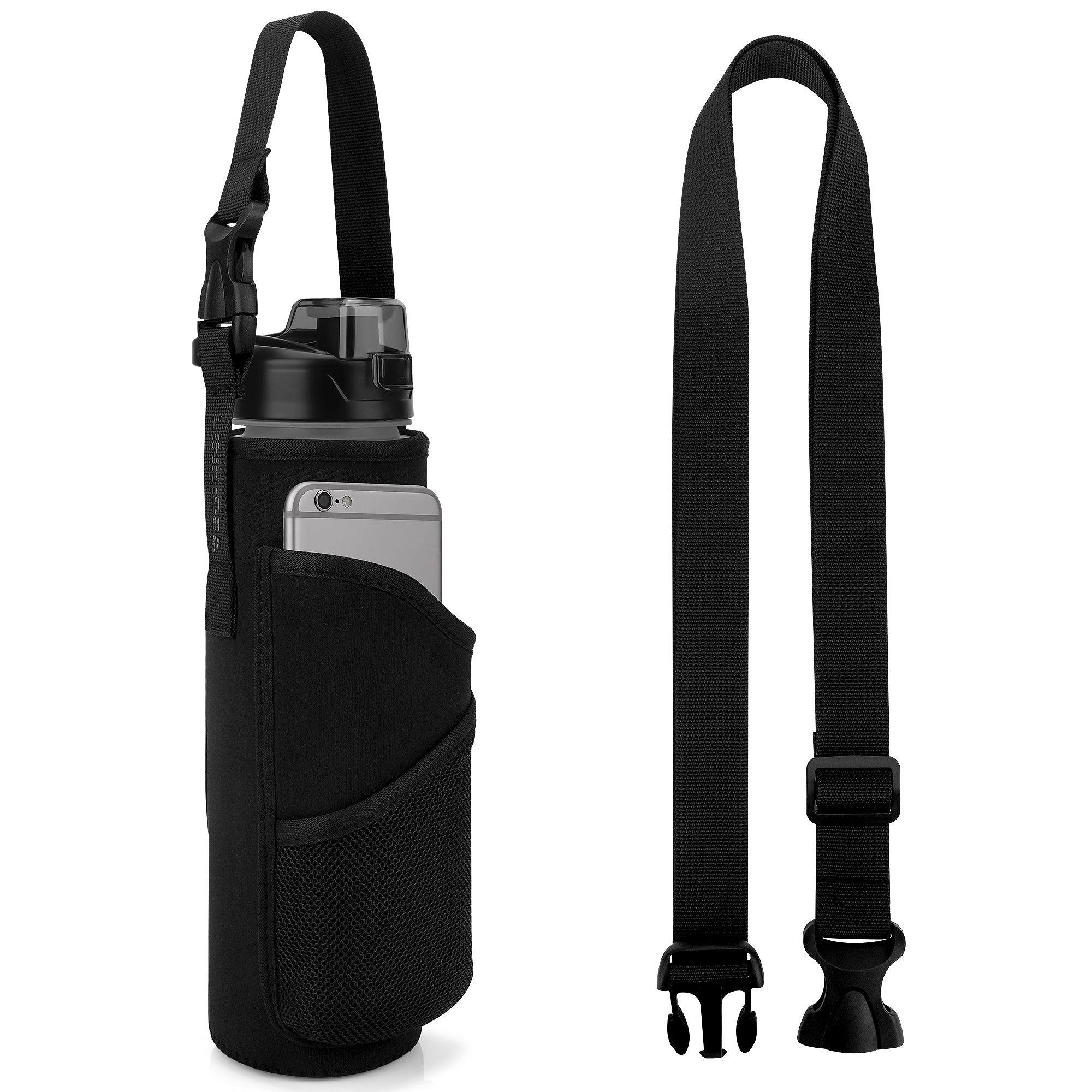 Linkidea Sports Water Bottle Carrier with Strap Compatible with Enerbone 32oz, Owala FreeSip 24oz, Motivational Waterbottle Sling Bag Holder with Phone Pocket for Hiking, Running, Fitness