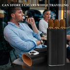 Linkidea Travel Cigar Humidor Case, Luxury Vegan Leather Portable Cigar Holder with Cedar Wood Lining, Holds 3 Cigars, Stainless Steel Cutter, Gift for Men & Business Travel (Black)