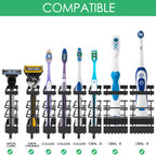 Linkidea Toothbrush Holder Wall Mounted, Non-Slip Electric Toothbrush Holder Toothpaste Storage Organizer, 7 Slots Multifunctional Rack for Razor, Shaver, Comb (Black)