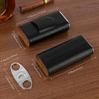 Linkidea Travel Cigar Humidor Case, Luxury Vegan Leather Portable Cigar Holder with Cedar Wood Lining, Holds 3 Cigars, Stainless Steel Cutter, Gift for Men & Business Travel (Black)