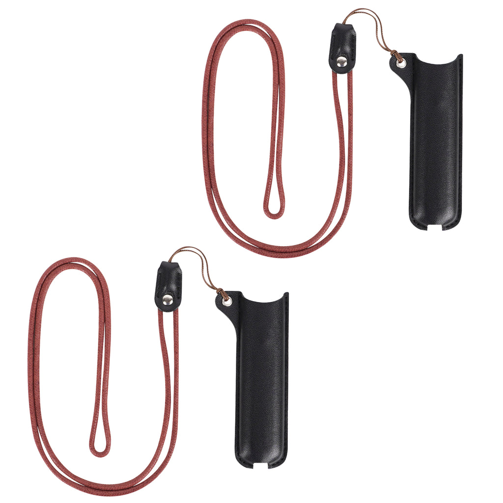 Linkidea 2 Pack Vegan Leather Mini Portable Lanyard Case, Anti-Lost Storage Pouch, Compatible with Small Electronic Pens (Black)