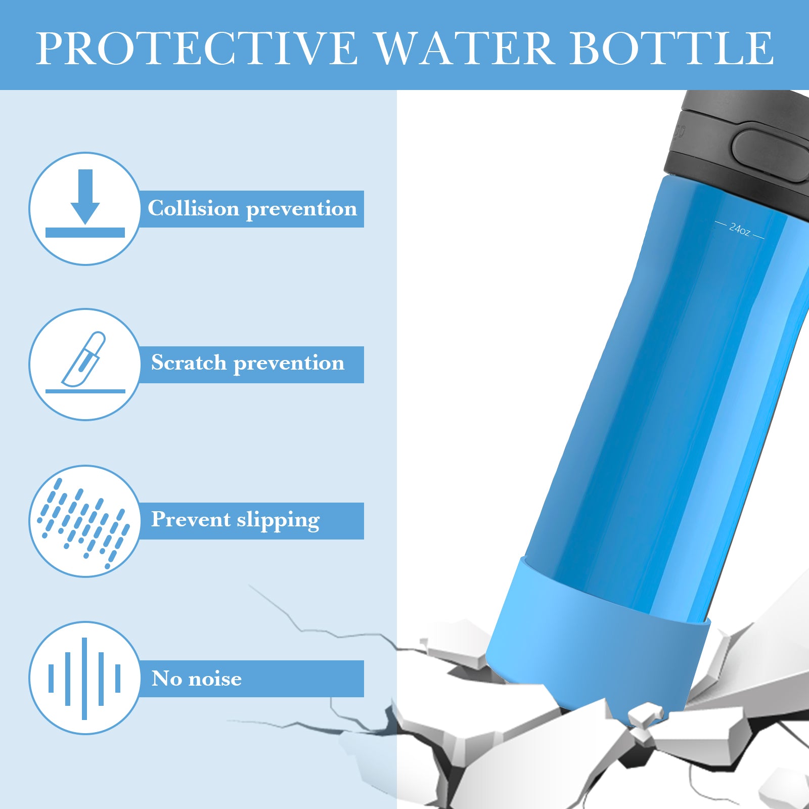 Linkidea 2 Pack Water Bottle Boot Compatible with Contigo Jackson Chill 2.0 20oz/24oz, Cortland 24oz, Silicone Anti-Slip Bottle Bottom Bumper Protector (Blue)