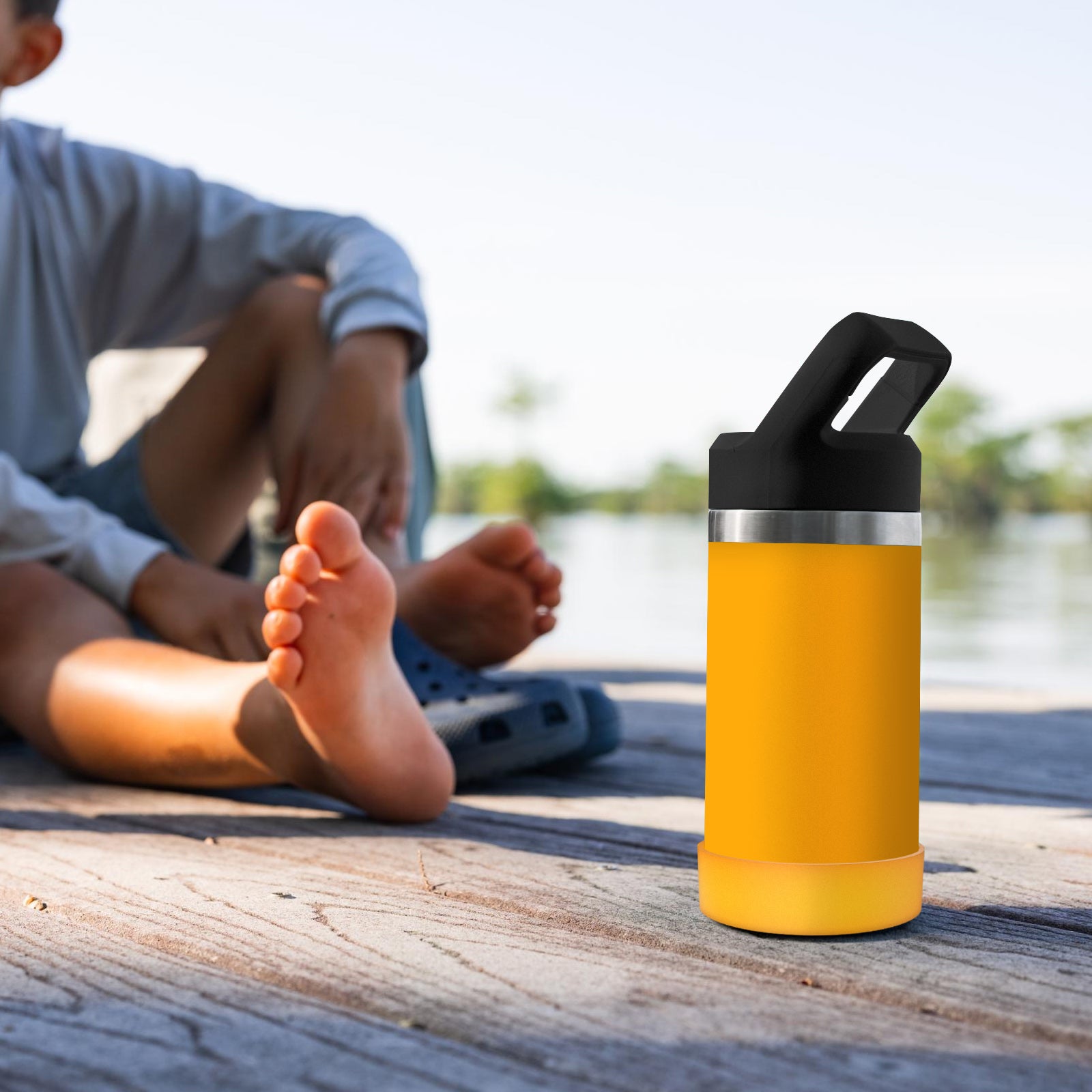 Linkidea 2 Pack Water Bottle Boot Compatible with YETI Rambler Jr. Kids 12oz, Rambler Bottle 12oz/18oz, Yonder 20oz, Silicone Anti-Slip Bottle Bottom Bumper Protector (Orange)
