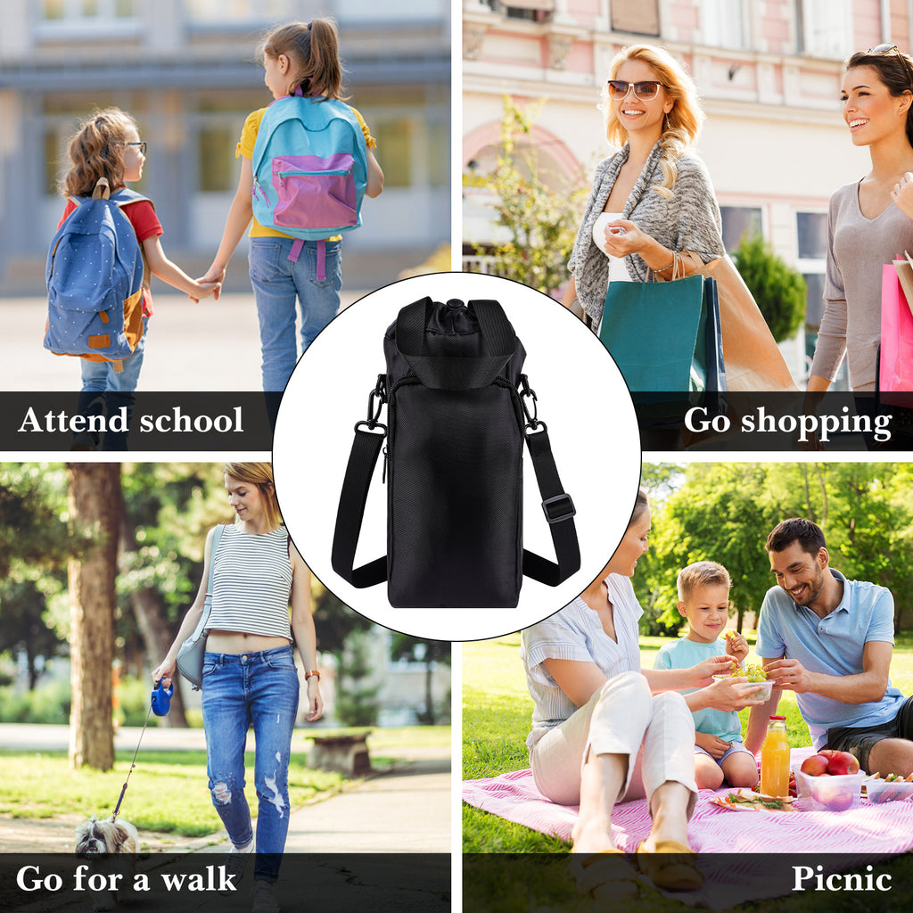Linkidea Blender Storage Bag, Portable Drawstring Bottle Holder with Shoulder & Hand Strap, Travel Shaker Container Pouch Compatible with 24-32 oz Bottles (Black)