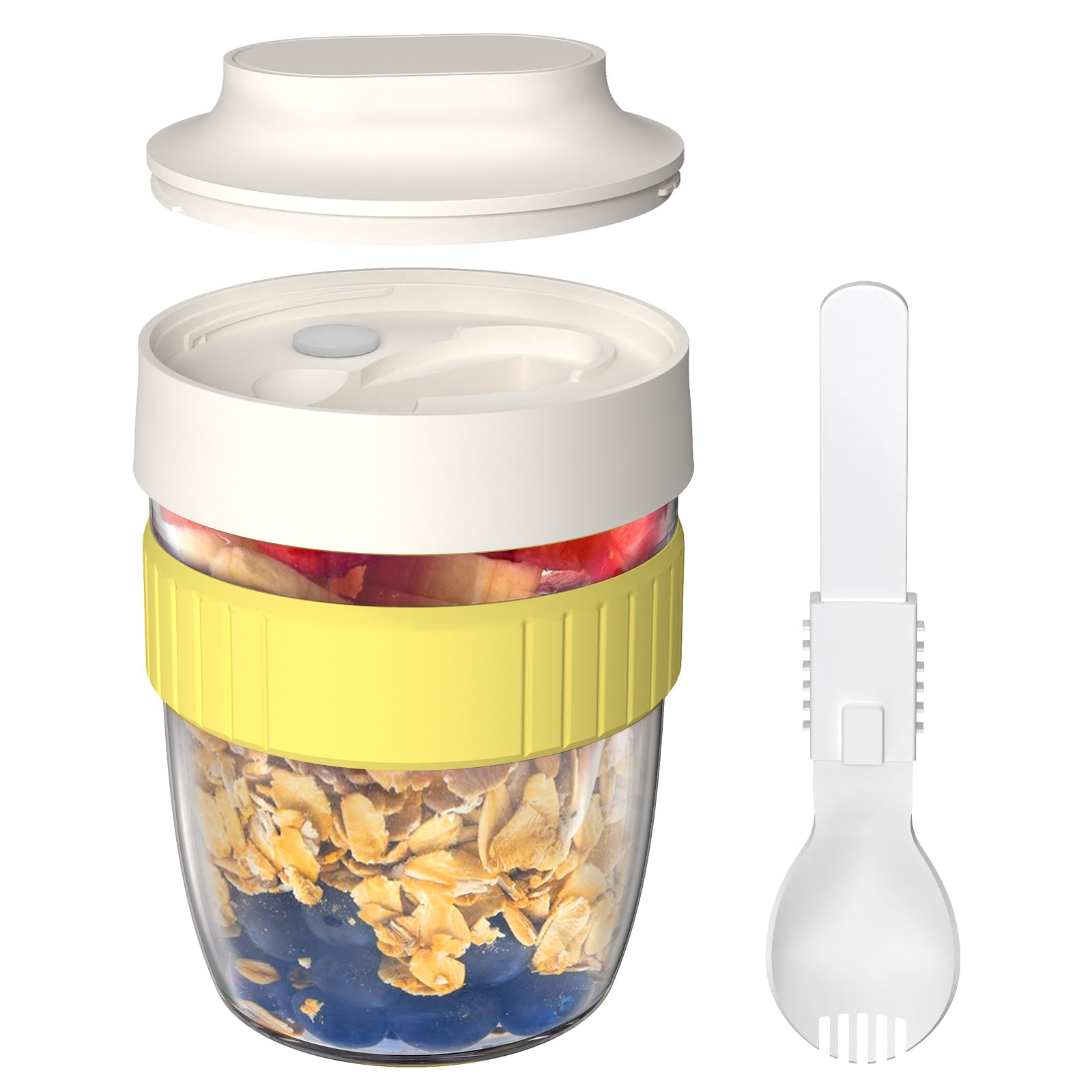 Linkidea Overnight Oats Containers with Lids, 19.2 oz Airtight Plastic Yogurt Cups with Spoons and Lids, Portable Overnight Oats Container for Milk, Cereal, Fruit, Yogurt, Fits Work/Picnic (White)