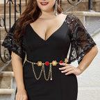 Plus Size Chain Belt for Women, Gold and Red Waist Belt, 59 Inch Extra Large Adjustable Chunky Fashion Body Chain for Dresses, Party, Casual Wear, Jewelry Accessory